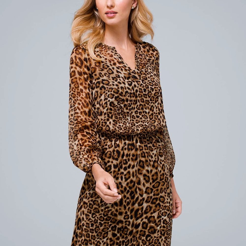 White House Black Market Leopard Soft Blouson Dress Size 00